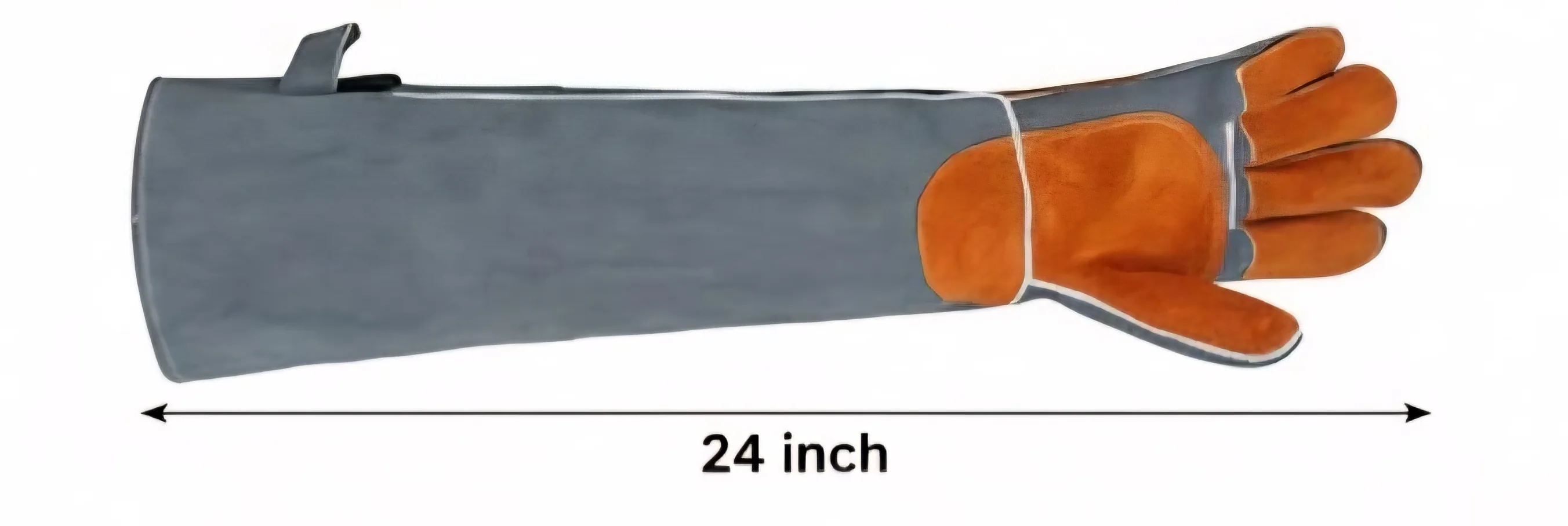 24" Multi-Functional Cowhide Ultra-Long Leather Anti-Bite Protection Animal Handling Gloves, Double-Layer Gray with Adjustable Buckle Belt 4