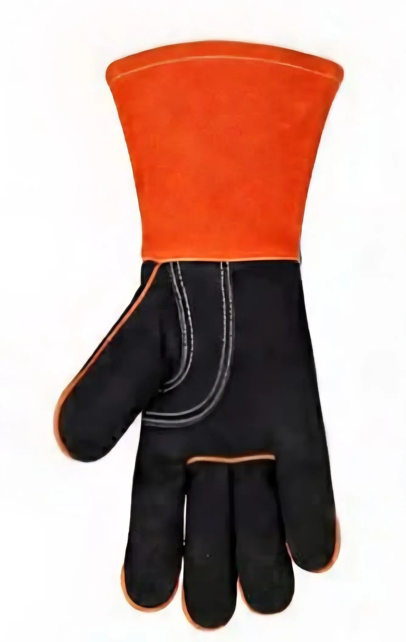 13.3" Cowhide Welding Gloves, MIG Stick & Blacksmith, 932°F Heat Resistant, Double-Layer Wing Thumb Orange & Black 2