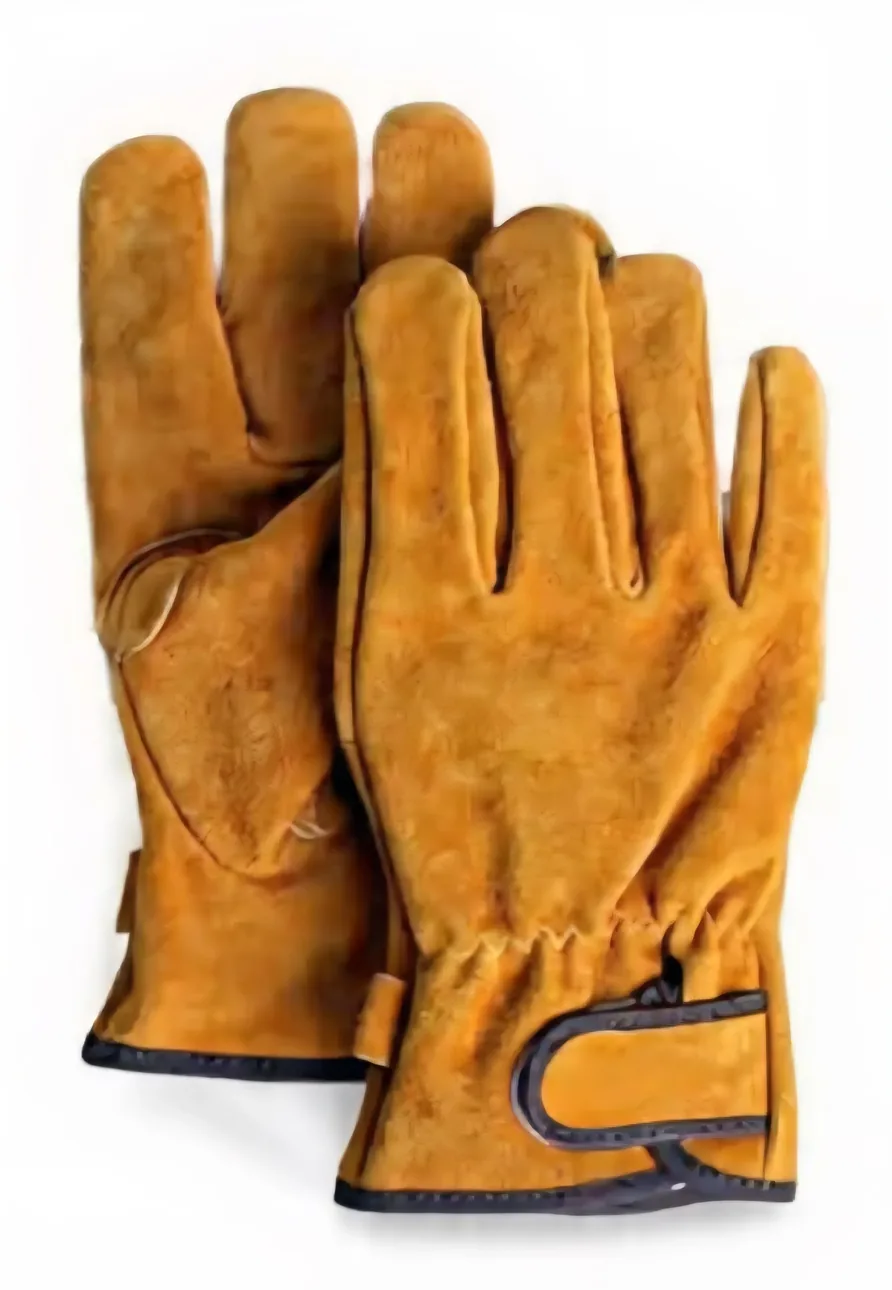 Cowhide Heat-Resistant Short Cuff Brown Leather Gloves 1