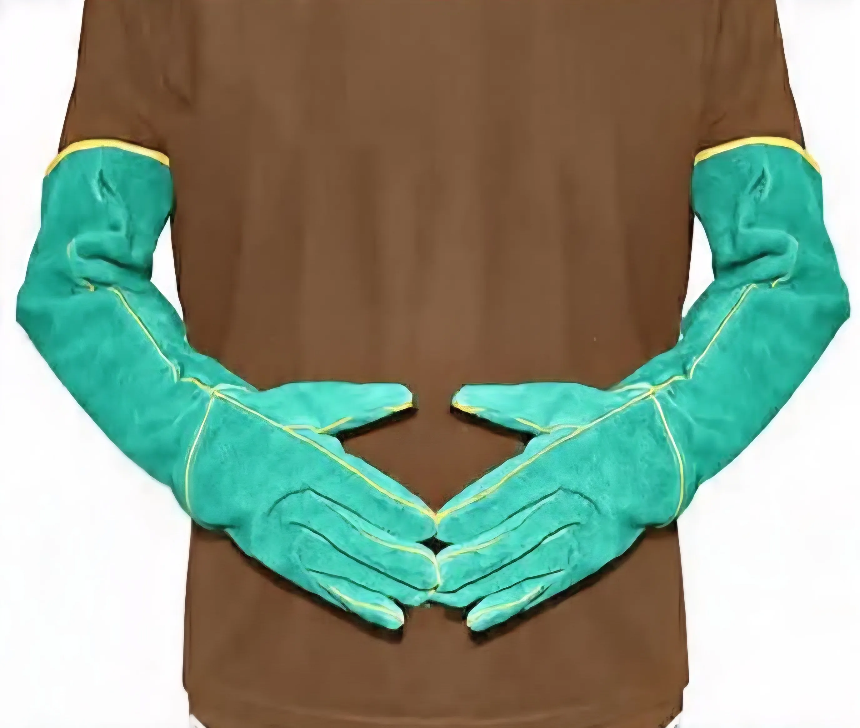 23" Multi-Functional Cowhide Ultra-Long Leather Anti-Bite Protection Animal Handling Gloves, Double-Layer Teal Color 2