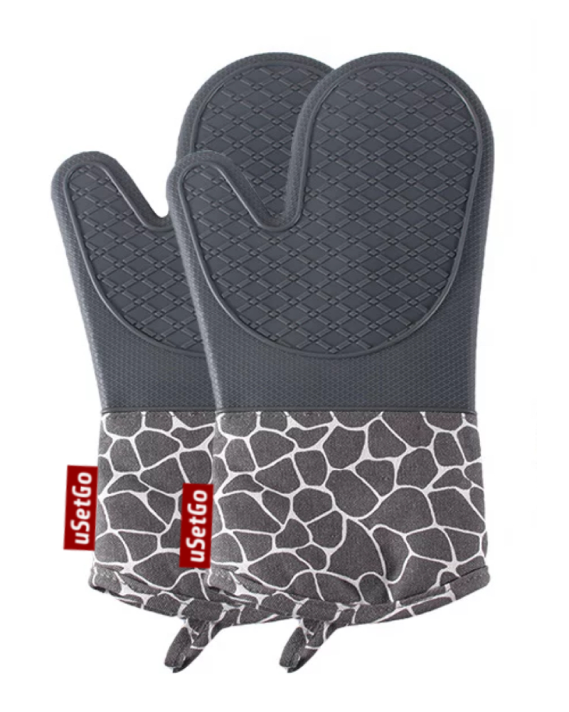 Usetgo Professional 13-inch Silicone Oven Mitts - Ultra Heat Resistant, Extra Long Forearm Protection, Gray (1 Pair)