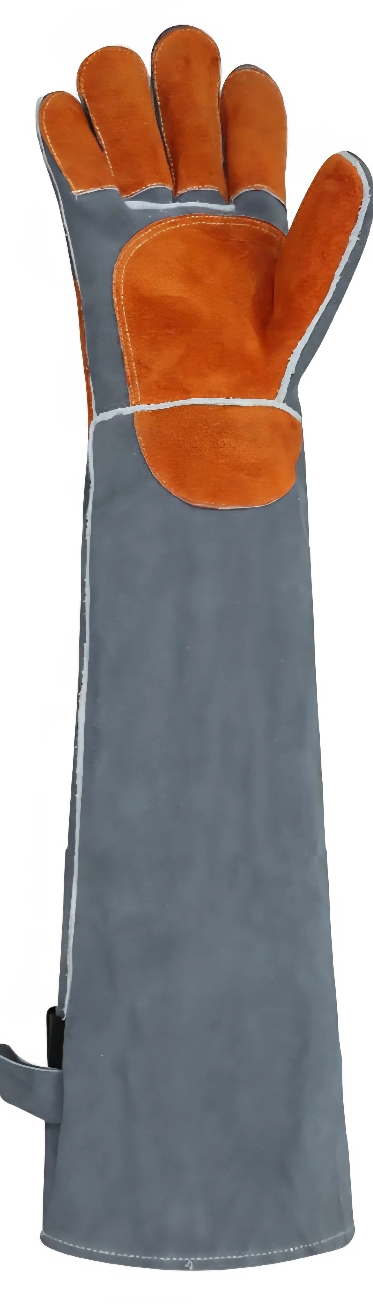 24" Multi-Functional Cowhide Ultra-Long Leather Anti-Bite Protection Animal Handling Gloves, Double-Layer Gray with Adjustable Buckle Belt 1