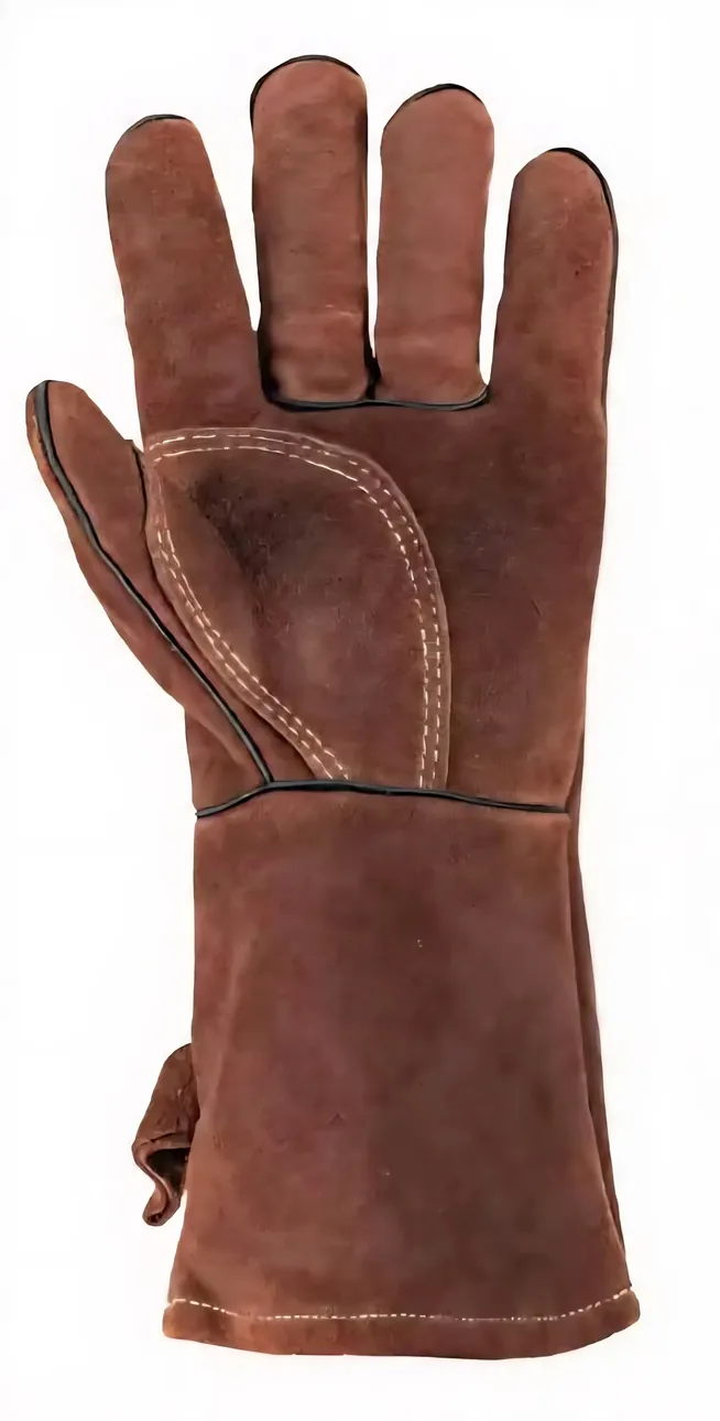 14" Cowhide Welding Gloves, MIG & Multi-Use, 662°F Heat Resistant, Cotton-Lined Gauntlet, Brown - uSetGo 1