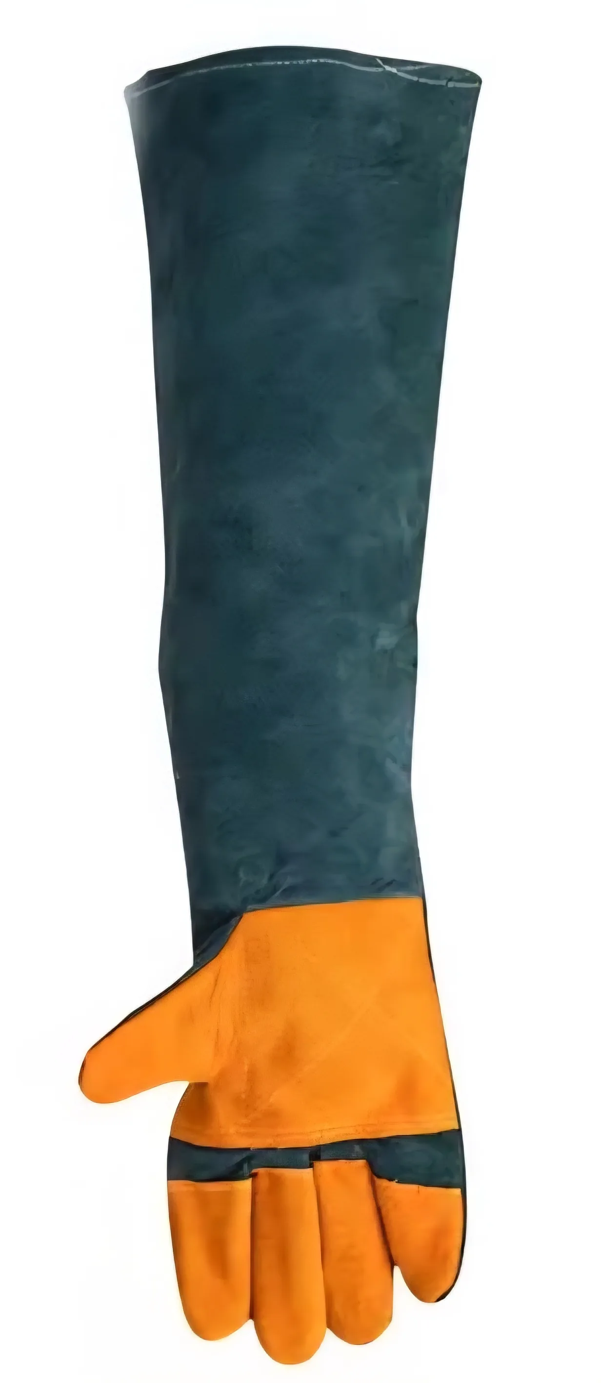 23" Multi-Functional Cowhide Ultra-Long Leather Anti-Bite Protection Animal Handling Gloves, Double-Layer Orange and Dark Green 4