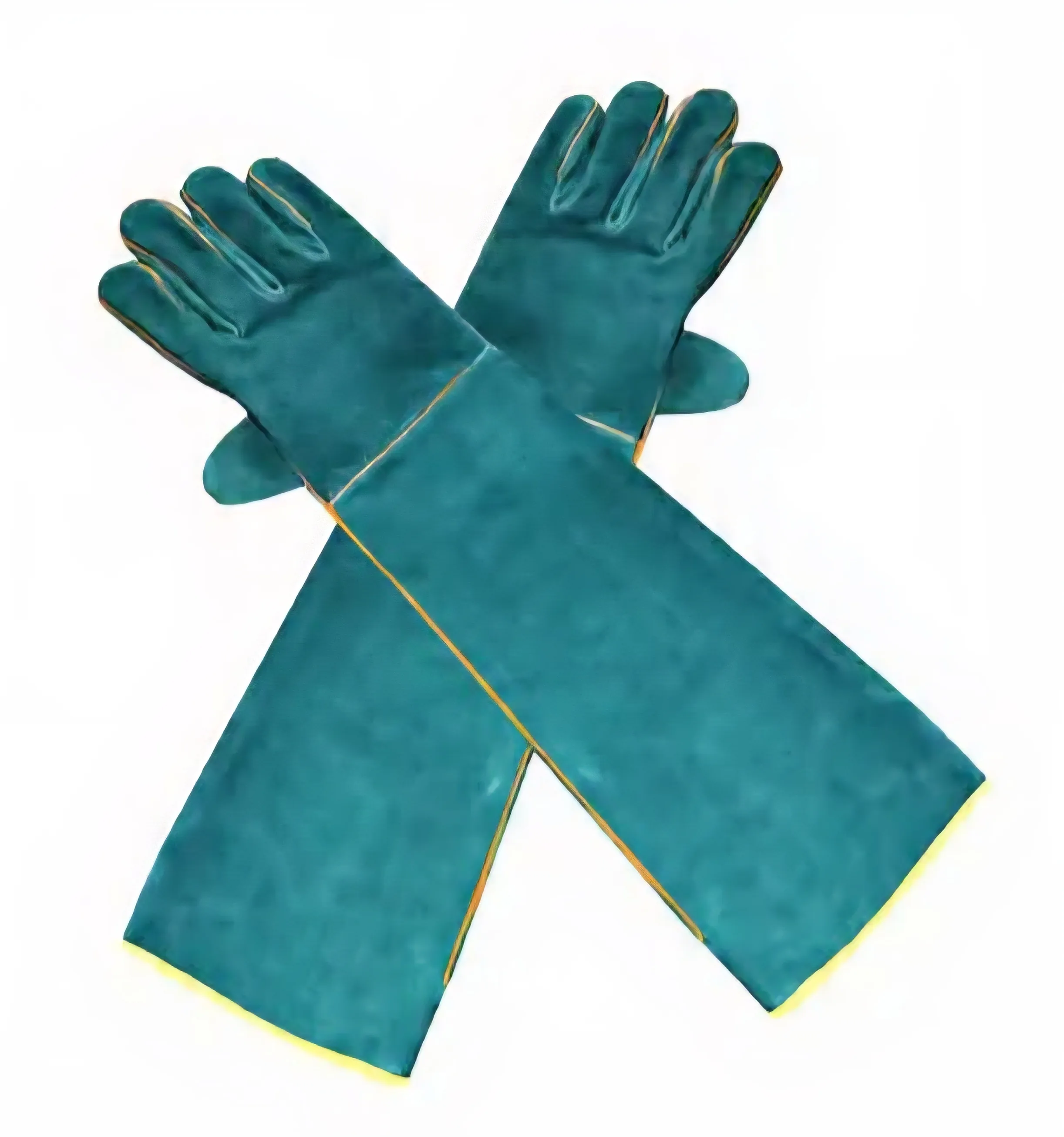 23" Multi-Functional Cowhide Ultra-Long Leather Anti-Bite Protection Animal Handling Gloves, Double-Layer Teal Color