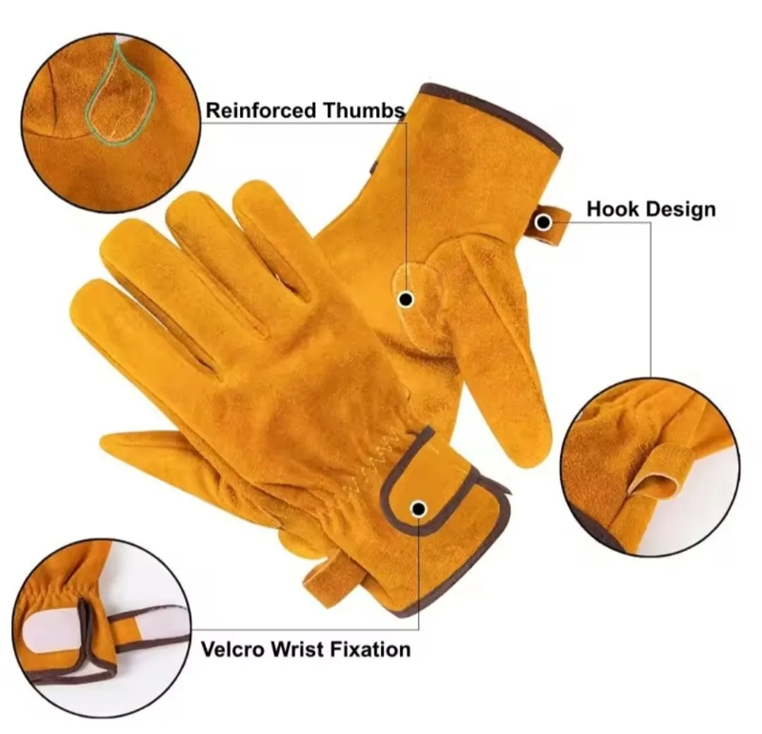 Cowhide Heat-Resistant Short Cuff Brown Leather Gloves 2