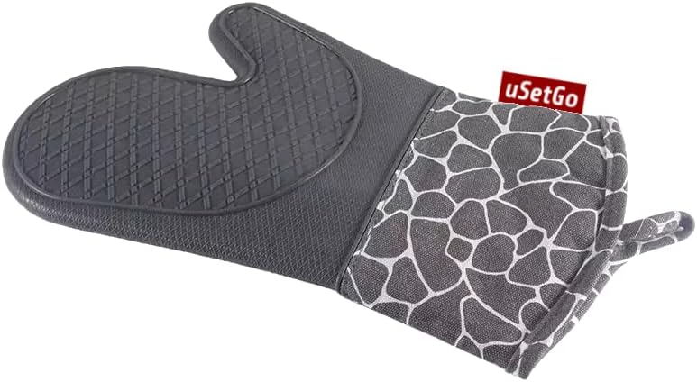 Usetgo Professional 13-inch Silicone Oven Mitts - Ultra Heat Resistant, Extra Long Forearm Protection, Gray (1 Pair) 2