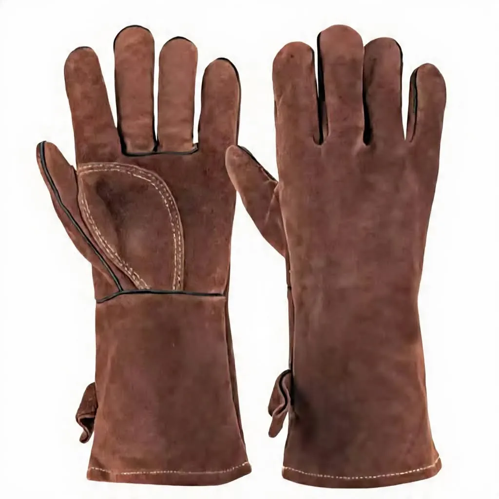 14" Cowhide Welding Gloves, MIG & Multi-Use, 662°F Heat Resistant, Cotton-Lined Gauntlet, Brown - uSetGo