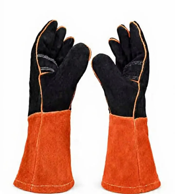 13.3" Cowhide Welding Gloves, MIG Stick & Blacksmith, 932°F Heat Resistant, Double-Layer Wing Thumb Orange & Black 1