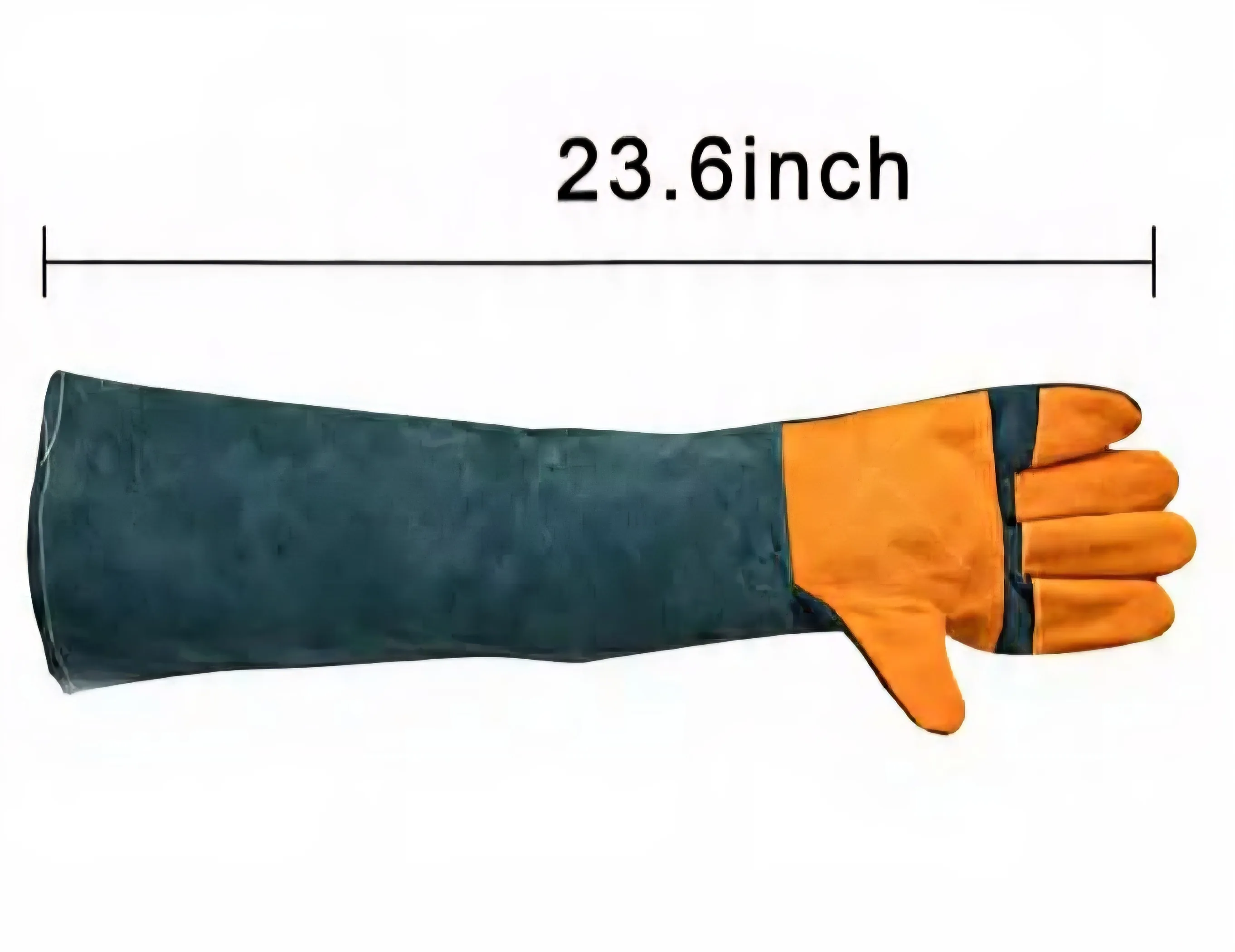 23" Multi-Functional Cowhide Ultra-Long Leather Anti-Bite Protection Animal Handling Gloves, Double-Layer Orange and Dark Green 3