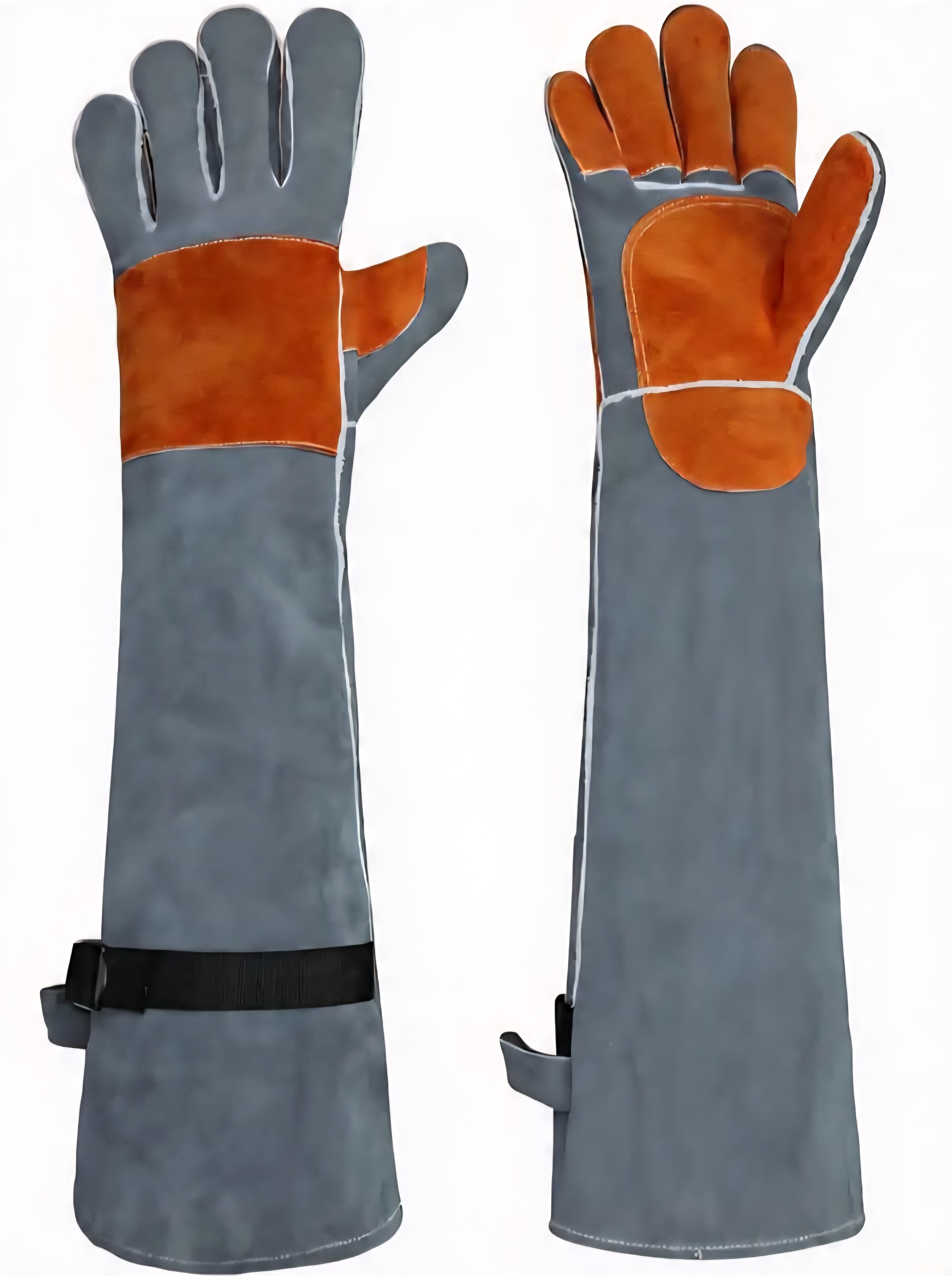 24" Multi-Functional Cowhide Ultra-Long Leather Anti-Bite Protection Animal Handling Gloves, Double-Layer Gray