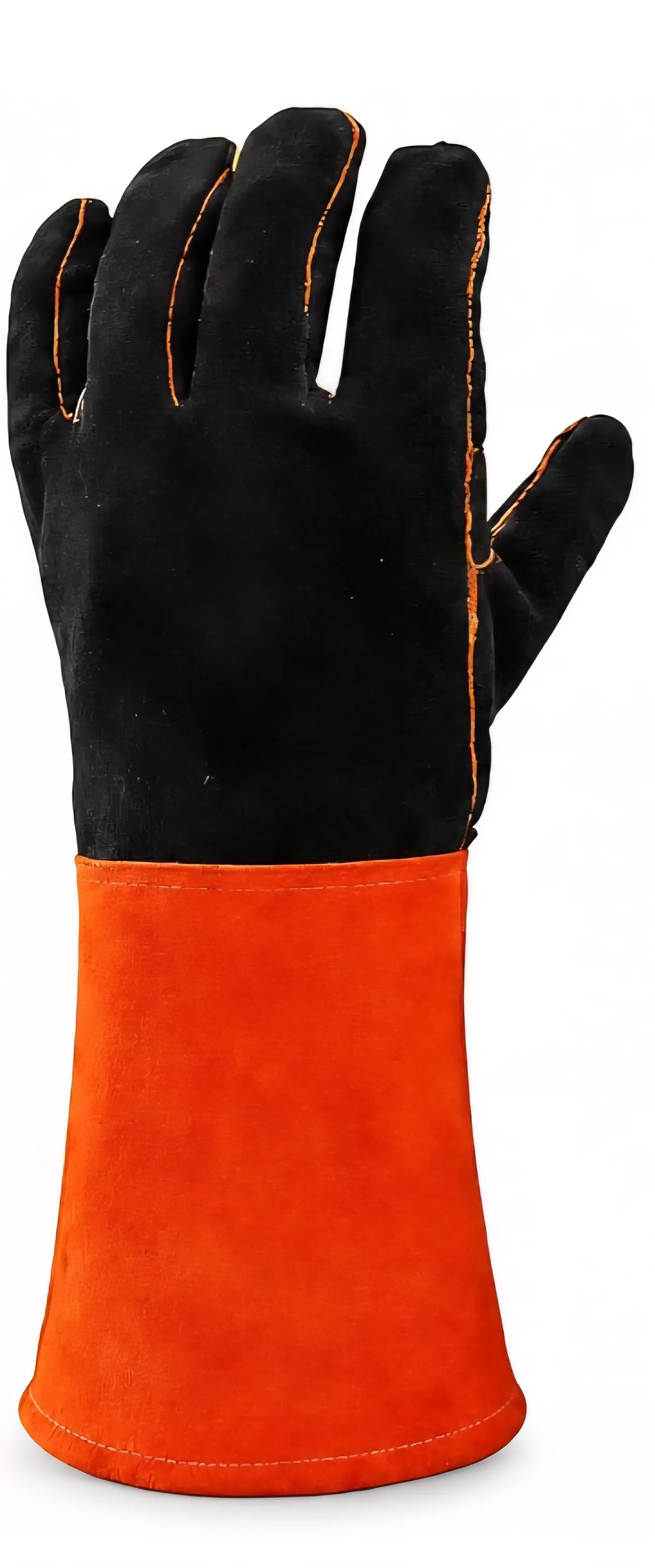 13.3" Cowhide Welding Gloves, MIG Stick & Blacksmith, 932°F Heat Resistant, Double-Layer Wing Thumb Orange & Black 4