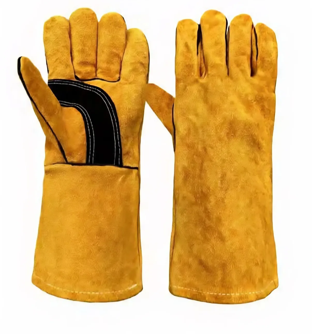 14" Cowhide Welding Gloves, MIG Stick & Blacksmith, 932°F Heat Resistant, Double-Layer Thumb Yellow