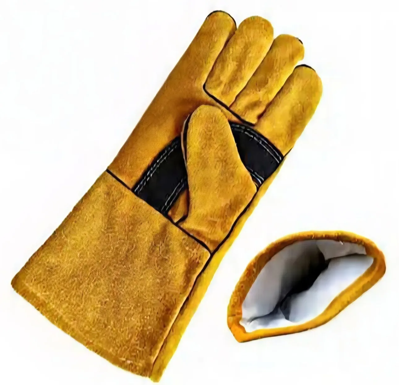 14" Cowhide Welding Gloves, MIG Stick & Blacksmith, 932°F Heat Resistant, Double-Layer Thumb Yellow 1