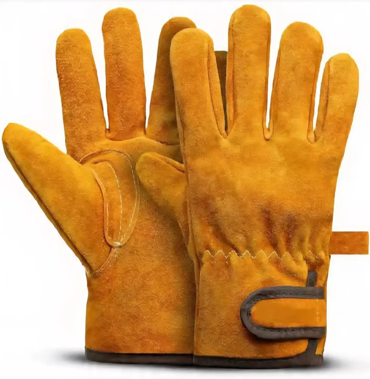 Cowhide Heat-Resistant Short Cuff Brown Leather Gloves
