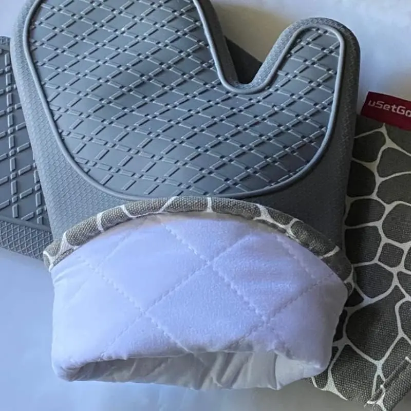 Usetgo Professional 13-inch Silicone Oven Mitts - Ultra Heat Resistant, Extra Long Forearm Protection, Gray (1 Pair) 3